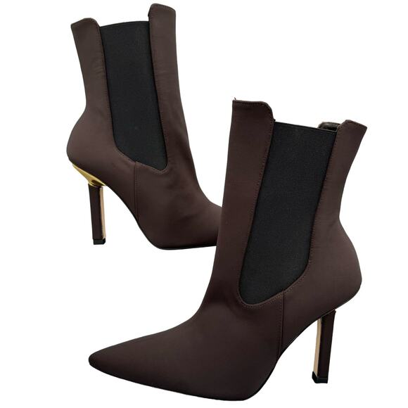 NEW Good American Women’s Pointed Toe Neoprene Chelsea Booties Brown Size 6.5 - Picture 2 of 10